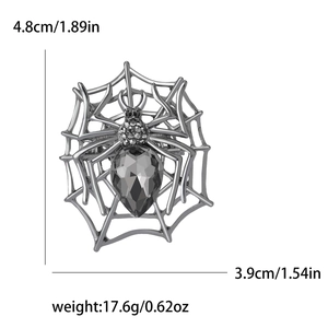 Creative spider web brooch with dark grey gemstone and rhinestones for Halloween
