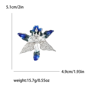 Blue-green gradient sunflower brooch with rhinestones and pearls on white background