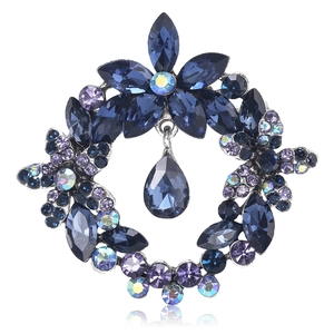 Elegant Alloy Rhinestone Flower Wreath Brooch With Teardrop Pendant Vintage Luxury Jewelry Pin For Women Suits Coats Accessory