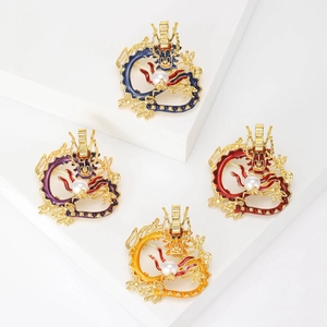 Vintage Chinese Style Dragon Brooch Pin For Women Gold Alloy Enamel Artificial Pearl Animal Lapel Pin Fashion Jewelry Accessory Gift