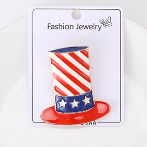 Detail of Uncle Sam hat brooch with American flag enamel colors on display card