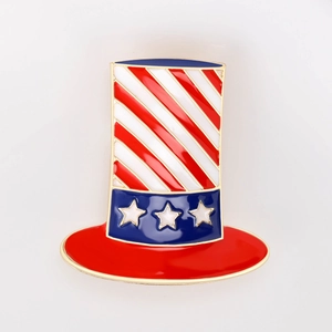 Uncle Sam hat metal brooch with red white stripes and blue star band for 4th of July