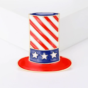Patriotic Uncle Sam Top Hat Brooch American Flag Pin Enamel Alloy Red White Blue Star Stripes Independence Day Jewelry