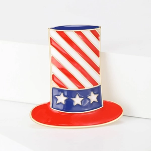 Classic American Uncle Sam top hat enamel brooch with stars and stripes flag pattern