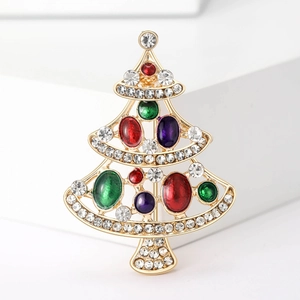 Broche Sapin de Noël Ajourée en Alliage à la Mode Avec Strass Colorés Pierre Gemme Artificielle Huile d'Égouttement Cadeau de Noël