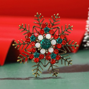 Vintage Alloy Christmas Snowflake Brooch Pin For Women Multicolor Rhinestone Winter Coat Jewelry Accessory Holiday Party Gift