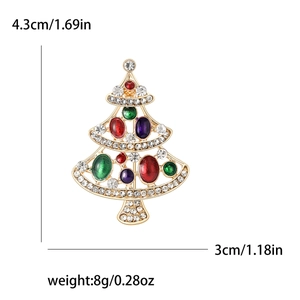 Broche sapin de Noël dorée avec pierres colorées et strass pour tenues de fête
