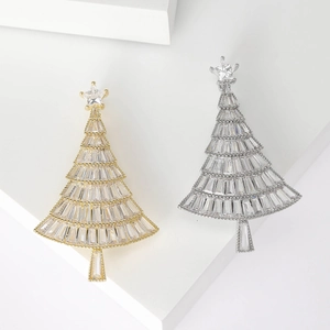 Luxus Zirkon Weihnachtsbaum Brosche Damen Legierung Strass Festliche Anstecknadel Für Weihnachtsfeier Schmuck Geschenk