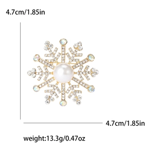 Eleganter Schneeflocken-Anstecker mit weißer Perle und Kristallen für Luxusmantel-Deko