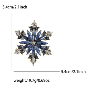 Exquisite snowflake brooch with dark blue crystals and rhinestones for women's suits
