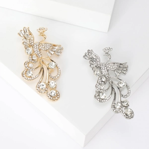 Luxury Alloy Rhinestone Phoenix Peacock Brooch Pin Elegant Animal Shape Sparkling Brooch Wedding Party Jewelry For Women