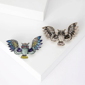 Vintage Alloy Rhinestone Owl Brooch For Women Fashion Animal Enamel Lapel Pin For Coat Suit Dress Accessories Jewelry Gift