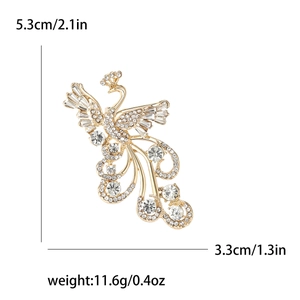 Elegant gold phoenix brooch with sparkling white rhinestones for women's fashion sweaters