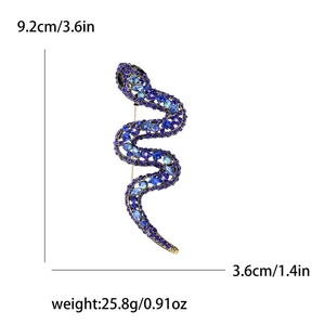Elegant gold snake brooch with sparkling blue rhinestones and diverse gemstone cuts