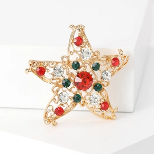 Mode Hohl Legierung Seestern Brosche Mit Rot Grün Weiß Strass Gold Galvanisiert Meeresorganismus Reversnadel Damen Schmuck