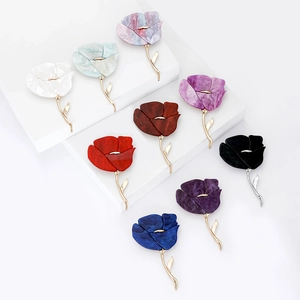 Elegante Legering Hars Bloem Broche Pin Voor Vrouwen Papaver Roos Bloemen Marmer Patroon Borstspeld Mode Kleding Accessoires Sieraden Cadeau