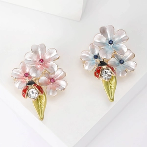 Mignonne Broche Coccinelle en Fleur en Alliage pour Femmes Émail Floral Strass Corsage Épingle Mode Nature Bijoux Cadeau