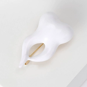 Creative white enamel molar tooth brooch pin with gold metal backing for suit lapels