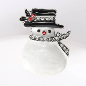 Sprankelende kerst sneeuwpop speld met strass en zwarte hoed op een legering basis