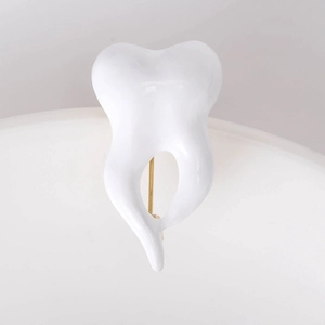 Creative white enamel tooth crown brooch pin for suit collars and fashion accessories
