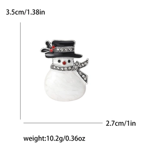 Creatieve Kerst sneeuwpop speld met strassteentjes en zwarte hoed, 3,5 cm hoog