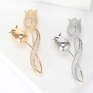 Elegant Tulip Brooch Pin Micro-inlaid Zirconia Copper Rhinestone Corsage For Women Fashion Suit Dress Jewelry Accessory