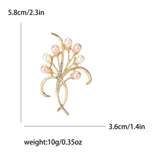 Elegante spilla bouquet di fiori dorati con perle rosa e bianche e strass scintillanti