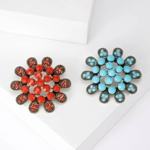 Broche Fleur en Alliage Vintage pour Femmes Forme de Tournesol avec Incrustation de Strass Style Ethnique Bohème Bijoux Rétro Accessoire