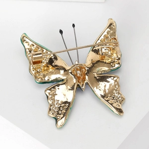 Eleganter Schmetterlings-Brosche in Gold mit grünem Emaille und Sicherheitsverschluss