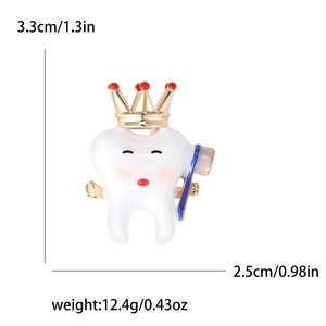 Cute cartoon tooth crown brooch with blue toothbrush made of enamel alloy material