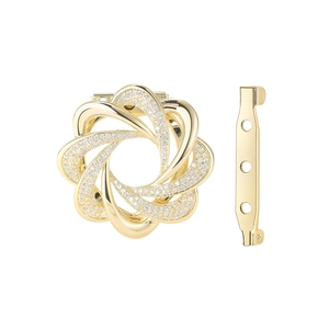 Élégante broche fleur dorée avec micro-zircons et boucle pour foulard en soie
