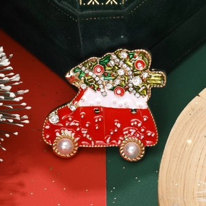 Festliche Rotes Auto Weihnachtsbaum Legierung Brosche Damen Emaille Strass Kunstperle Feiertag Party Schmuck Geschenk Anstecknadel