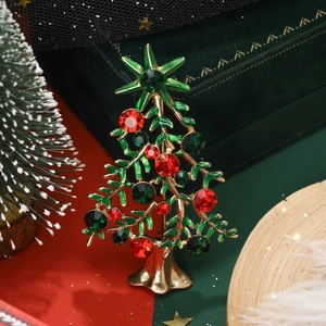 Broche Sapin de Noël Mode Alliage Strass Émail Manuel Épingle de Corsage Festive Vert Or Accessoires Femme pour Cadeau de Fête
