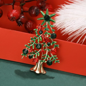 Broche sapin de Noël à la mode avec émail vert et strass colorés pour femmes élégantes