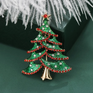 Fashion Alloy Enamel Christmas Tree Brooch Rhinestone Inlaid Festive Clothes Accessory Breastpin For Women Jewelry Gift
