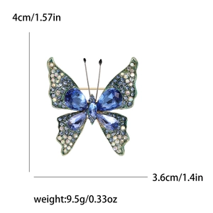 Exquisite blaue Strass-Schmetterling-Brosche mit Maßangaben für modische Frauen