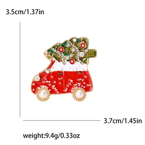 Weihnachtsauto-Brosche mit Legierungsbaum und rotem Emaille, festliche Anstecknadel 3.5x3.7cm