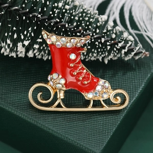 Broche de Patines de Hielo de Navidad Aleación Esmalte Diamantes de Imitación Pin Chapado en Oro Joyería de Invierno para Mujer