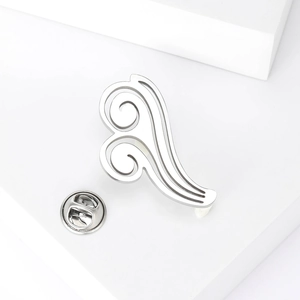 Polished silver stainless steel cloud brooch with minimalist wavy design and metal clutch back
