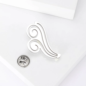 Polished silver stainless steel cloud brooch with minimalist abstract wave design