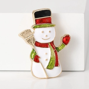 Broche bonhomme de neige de Noël en alliage doré avec détails festifs en émail