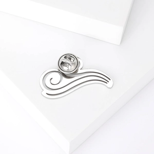Polished silver stainless steel cloud-shaped brooch with a minimalist butterfly clutch