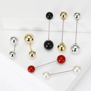 Ensemble de broches à perles doubles minimalistes en or, argent et noir pour accessoires de mode