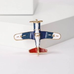 Broche Avion en Alliage Vintage Avec Émail Rouge Blanc Bleu Et Strass Pin's Badge Hélice Pour Hommes Femmes Bijoux