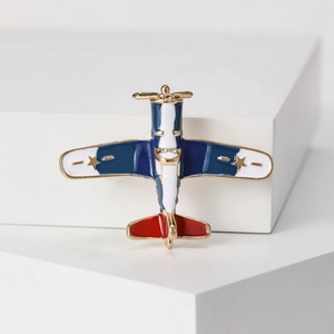 Broche avion vintage en émail aux couleurs de la Russie sur pierre géométrique