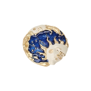 Vintage sun and moon enamel brooch with deep blue celestial design and gold plating