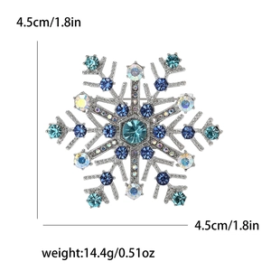 Broche flocon de neige élégante avec cristaux bleus et AB sur base en alliage argent