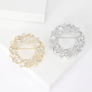Korean Style Copper Wreath Brooch Micro Set Zirconia Olive Branch Boutonniere For Women Dress Accessories Jewelry