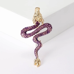 Elegant gold-plated Chinese dragon brooch with purple enamel finish and scale texture