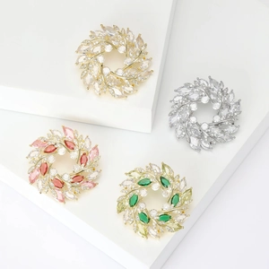 Élégante Broche Couronne de Fleurs Épi de Blé en Cuivre Avec Zirconia Incrusté Épingle de Revers pour Costume Femme Mariage